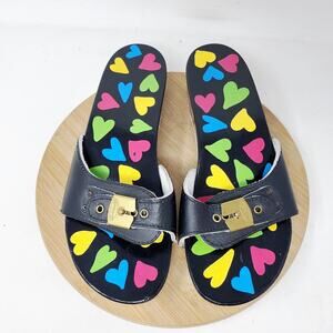Dr Scholls Wooden Slide Sandals Womens 7 Original Clog Black Hearts Custom Paint